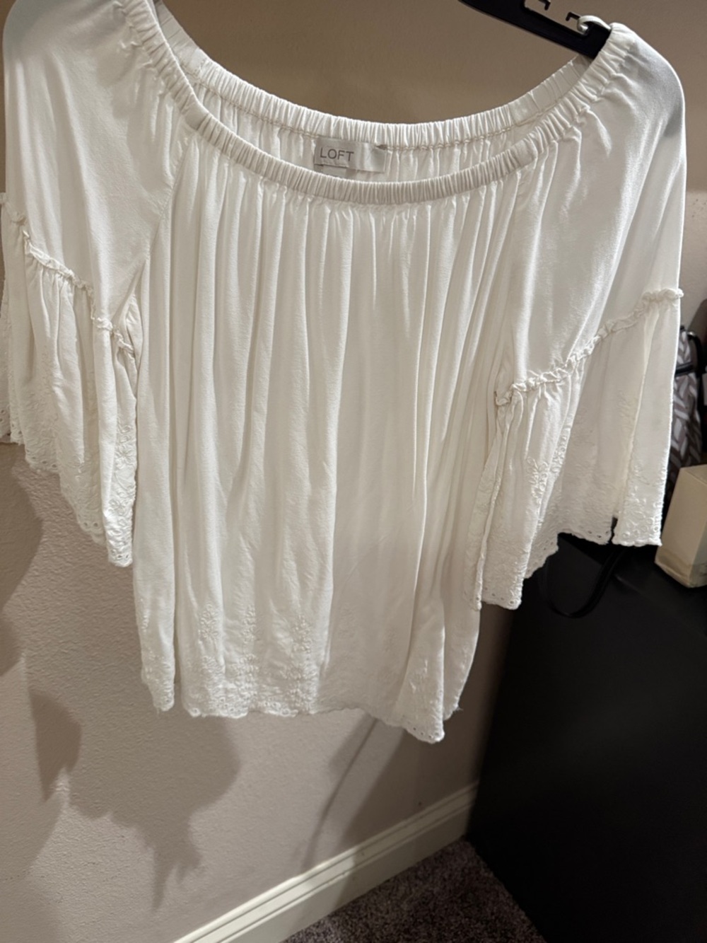 LOFT White Off-Shoulder Boho Blouse